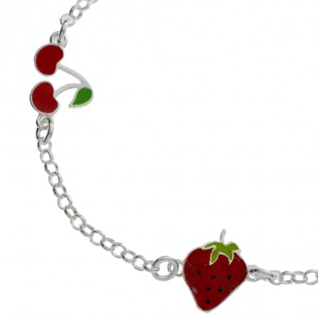 Pulsera infantil fresa y cerezas Plata de Ley | Karissma