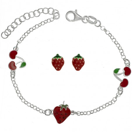 Conjunto infantil fresas y cerezas Plata de Ley | Karissma