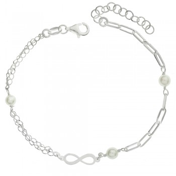 Pulsera perlas, infinito y cadena combinada Plata de Ley | Karissma