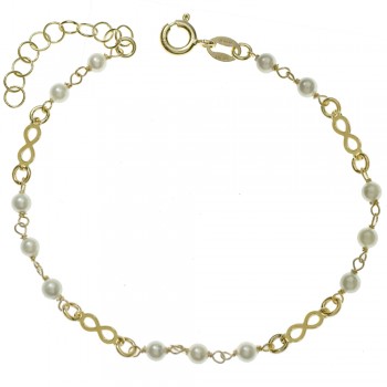 Pulsera dorada con perlas e infinitos Plata de Ley | Karissma