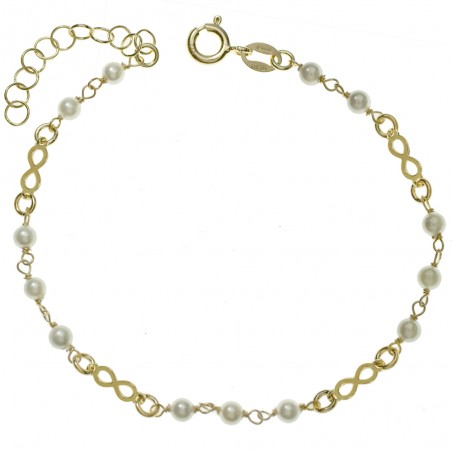 Pulsera dorada con perlas e infinitos Plata de Ley | Karissma