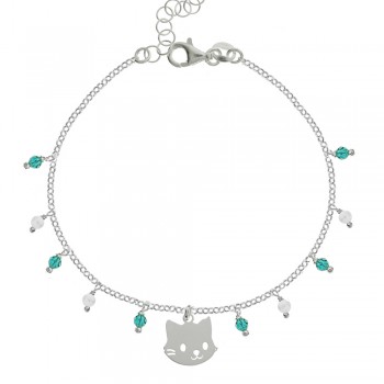 Pulsera con gato y abalorios mini Plata de Ley - Karissma