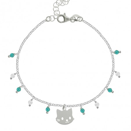 Pulsera con gato y abalorios mini Plata de Ley - Karissma