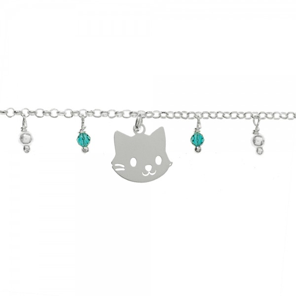 Pulsera con gato y abalorios mini Plata de Ley - Karissma