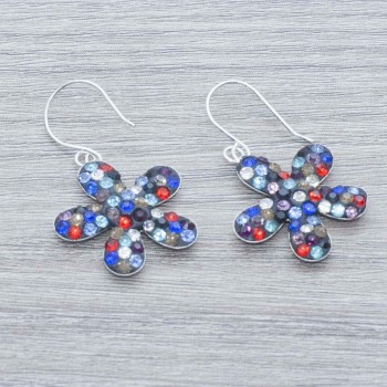 Pendientes flor multicolor circonita Plata de Ley 925