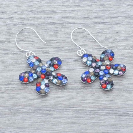 Pendientes flor multicolor circonita Plata de Ley 925