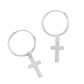 Pendientes aro cruz Plata de Ley 925