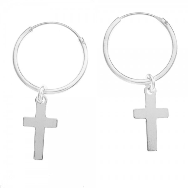 Pendientes aro cruz Plata de Ley 925