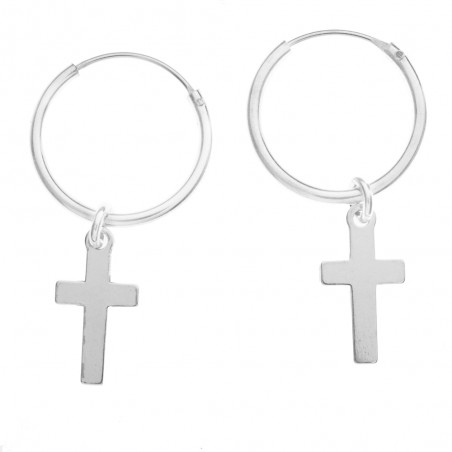 Pendientes aro cruz Plata de Ley 925