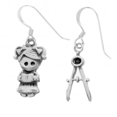 Pendientes niña y compás Plata de Ley - Karissma