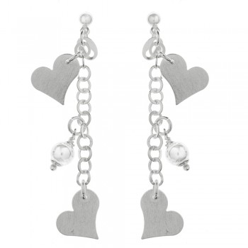 Pendientes largos con corazones Plata de Ley - Karissma