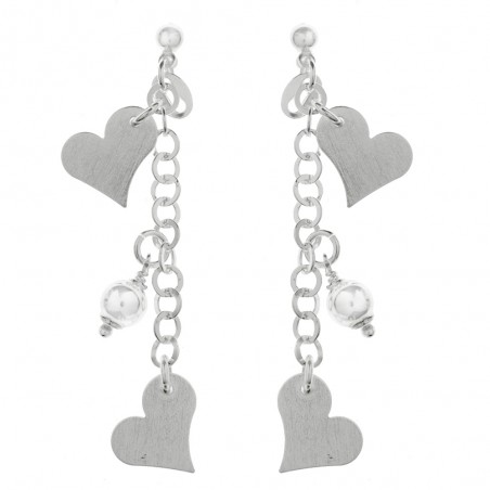 Pendientes largos con corazones Plata de Ley - Karissma