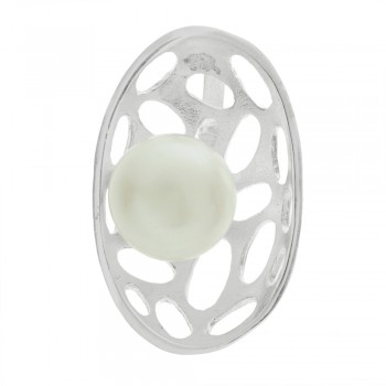 Colgante oval calado con perla Plata de Ley - Karissma