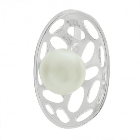 Colgante oval calado con perla Plata de Ley - Karissma