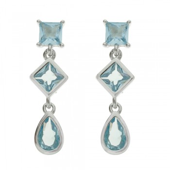 Pendientes largos circonitas color azul Plata de Ley - Karissma