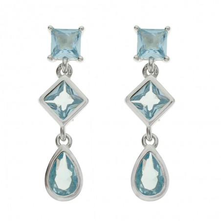 Pendientes largos circonitas color azul Plata de Ley - Karissma