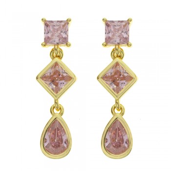 Pendientes largos circonitas color rosa Plata de Ley - Karissma