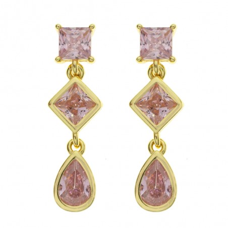 Pendientes largos circonitas color rosa Plata de Ley - Karissma