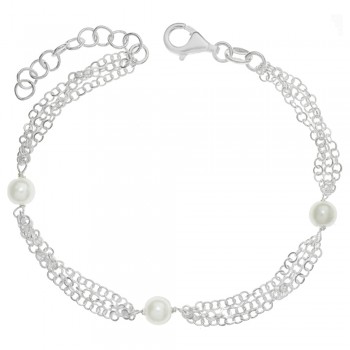 Pulsera triple vuelta con tres perlas Plata de Ley | Karissma