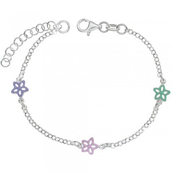 Pulsera roló flores esmaltadas Plata de Ley | Karissma
