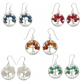 Pendientes árbol de la vida con piedra Plata de Ley 925