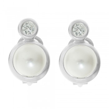 Pendientes clip con perla Plata de Ley - Karissma