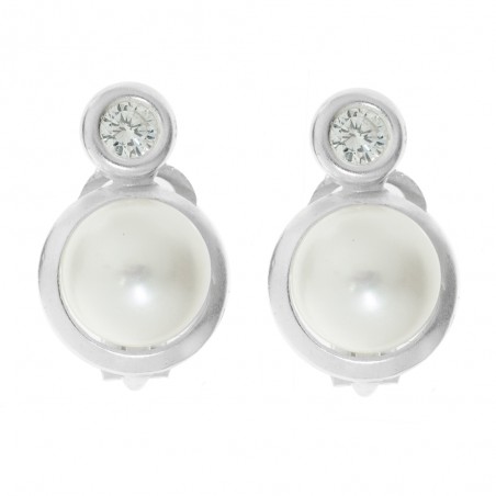 Pendientes clip con perla Plata de Ley - Karissma