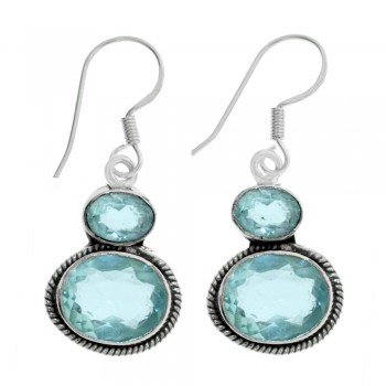 Pendientes doble óvalo aguamarina Plata de Ley - Karissma