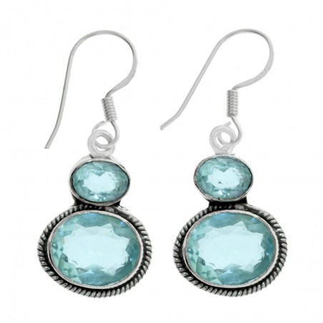 Pendientes doble óvalo aguamarina Plata de Ley - Karissma