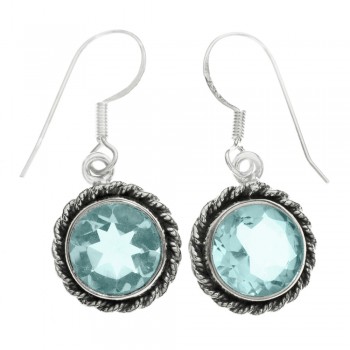 Pendientes redondos aguamarina Plata de Ley - Karissma