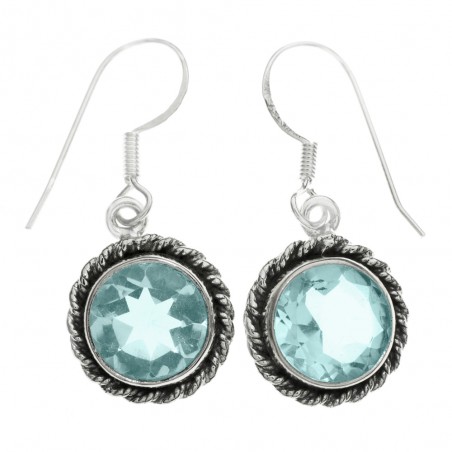 Pendientes redondos aguamarina Plata de Ley - Karissma