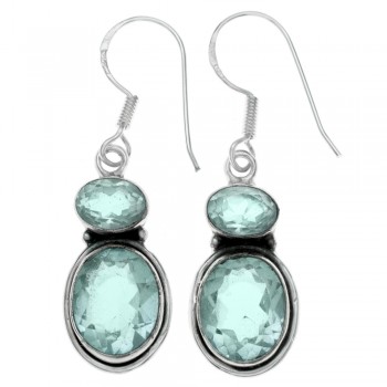 Pendientes largos doble óvalo aguamarina Plata de Ley - Karissma