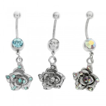 Piercing ombligo rosa de acero - Karissma