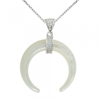 Collar luna invertida nácar con circonitas Plata de Ley | Karissma