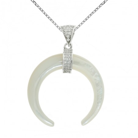 Collar luna invertida nácar con circonitas Plata de Ley | Karissma