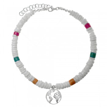 Tobillera con mundo colgante Plata de Ley 925 | Karissma