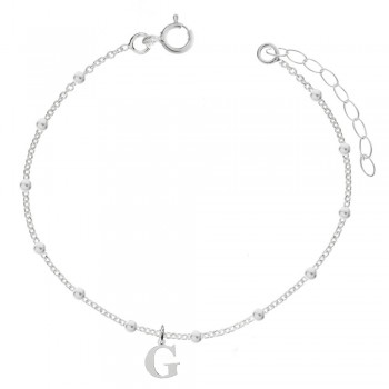 Tobillera cadena de bolitas con letra incial Plata de Ley 925