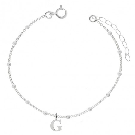 Tobillera cadena de bolitas con letra incial Plata de Ley 925