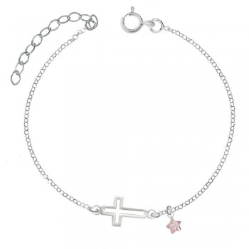 Tobillera cruz Plata de Ley