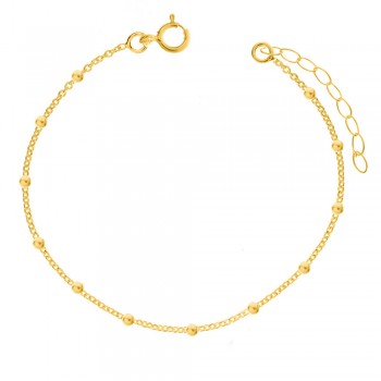 Tobillera dorada cadena de bolitas Plata de Ley