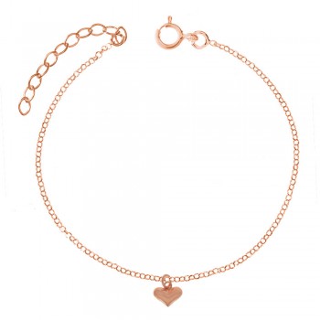 Tobillera roló con colgante corazón rosé Plata de Ley