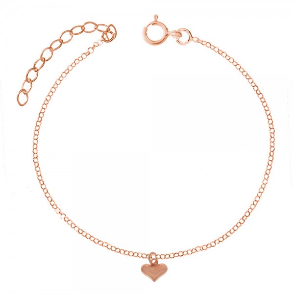 Tobillera roló con colgante corazón rosé Plata de Ley