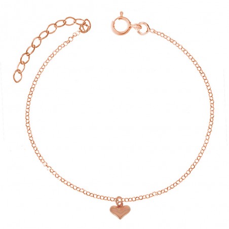Tobillera roló con colgante corazón rosé Plata de Ley