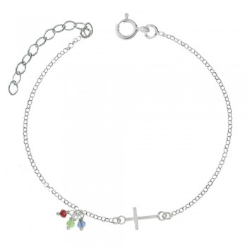 Tobillera ajustable con cruz y abalorios Plata de Ley| Karissma