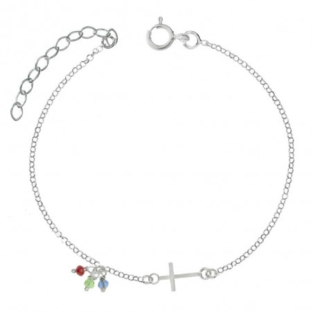 Tobillera ajustable con cruz y abalorios Plata de Ley| Karissma