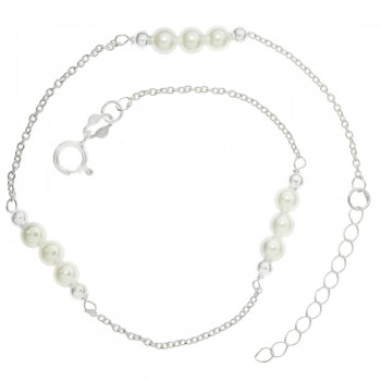 Tobillera triple perla Plata de Ley | Karissma