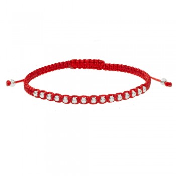 Pulsera ajustable de macramé rojo con bolitas Plata de Ley | Karissma