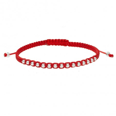 Pulsera ajustable de macramé rojo con bolitas Plata de Ley | Karissma
