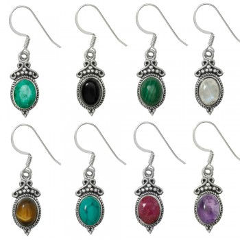 Pendientes étnicos piedra natural oval Plata de Ley - Karissma