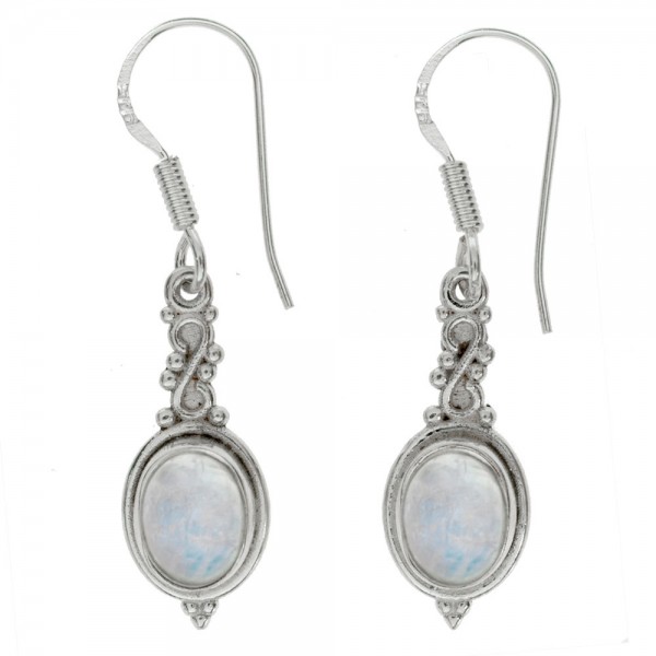 Pendientes largos piedra natural oval Plata de Ley - Karissma